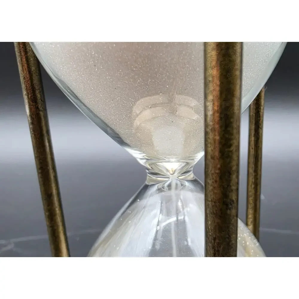 Vintage Brass Hourglass 15 Min White Sand Glass Timer Desk Decor 3 Pillar